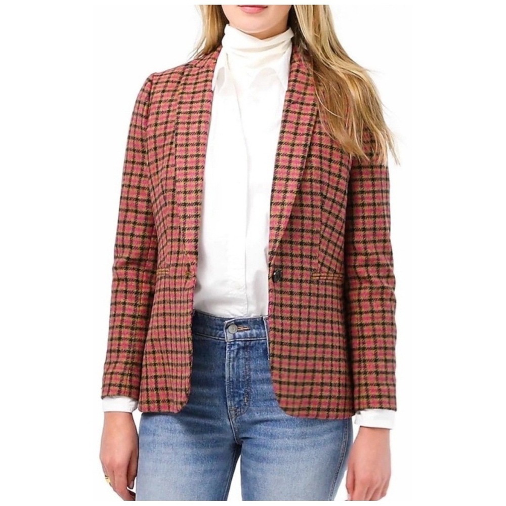 J. Crew Pink Plaid Wool Blend Blazer
